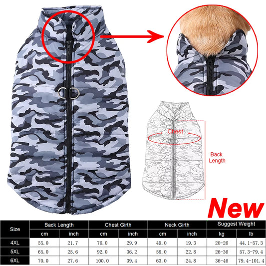Winter Dog Clothes Coat Waterproof Puppy Cat Jacket for Large Dogs Camouflage Print Warm Windproof Pet Labrodor Apparel Costume